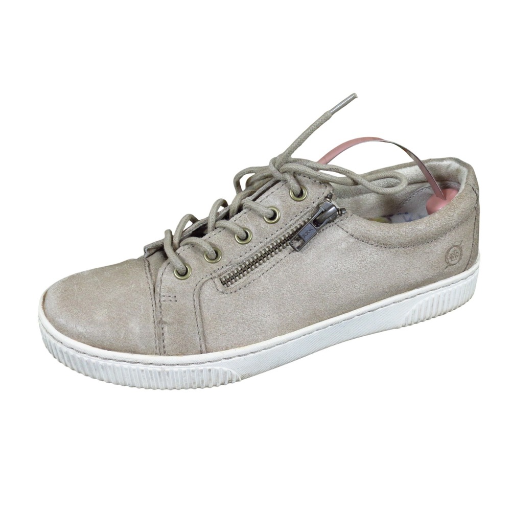 Born Tamara Womens Fashion Sneaker Size 6.5 Walking Shoe Taupe Leather Zip Up